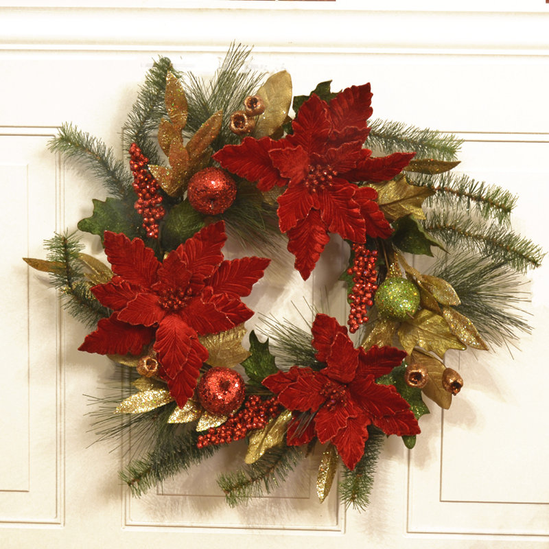 Floral Home Decor 20" Elegant Poinsettia Wreath Wayfair